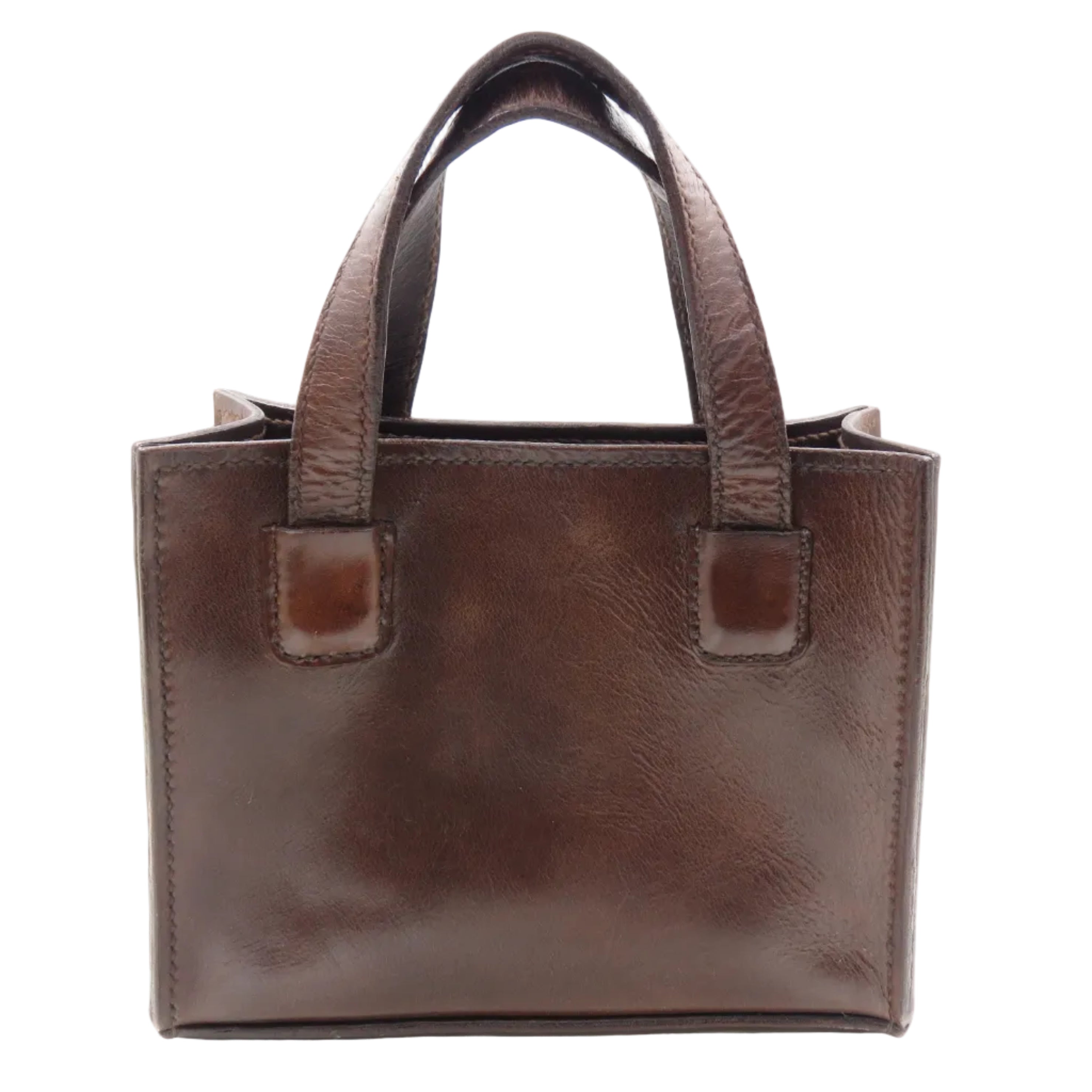 Brown leather handbag on a white background