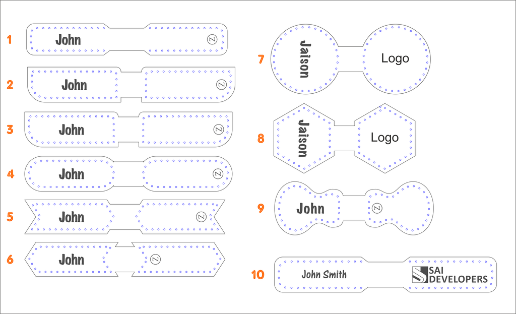 Set of label templates with different designs and text examples on a white background