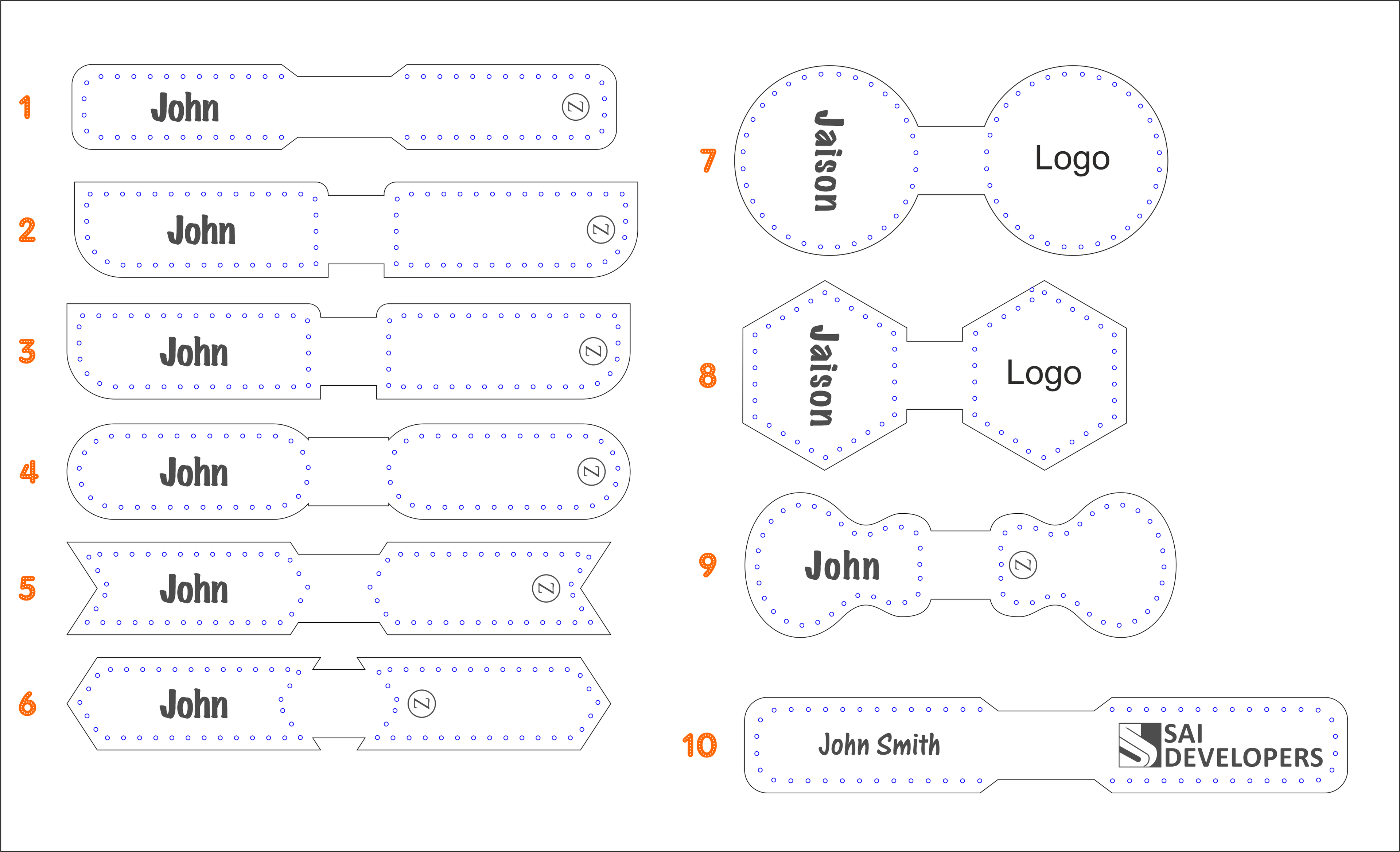 Set of label templates with different designs and text examples on a white background